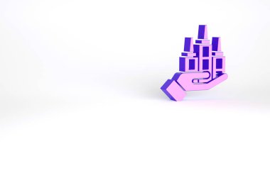 Mor Gökdelen simgesi beyaz arkaplanda izole edildi. Metropolis mimarisi panoramik manzara. Minimalizm kavramı. 3d illüstrasyon 3B canlandırma.