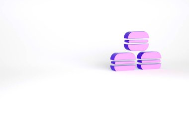 Beyaz arka planda izole edilmiş mor makarna kurabiye ikonu. Makarna tatlı fırın. Minimalizm kavramı. 3d illüstrasyon 3B canlandırma.