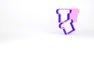 Beyaz arka planda izole edilmiş kızarmış kızarmış ekmek ikonu için mor ekmek tostu. Öğle yemeği, akşam yemeği, kahvaltı atıştırmalığı. Minimalizm kavramı. 3d illüstrasyon 3B canlandırma.