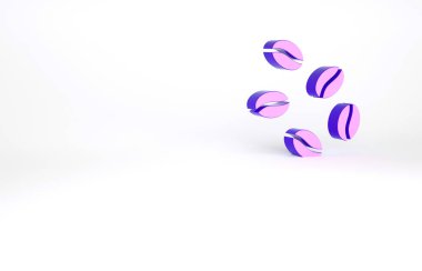 Mor kahve çekirdeği ikonu beyaz arka planda izole edilmiş. Minimalizm kavramı. 3d illüstrasyon 3B canlandırma.