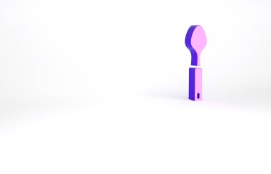 Beyaz arkaplanda mor kaşık simgesi izole edildi. Mutfak aletleri. Çatal bıçak seti. Minimalizm kavramı. 3d illüstrasyon 3B canlandırma.