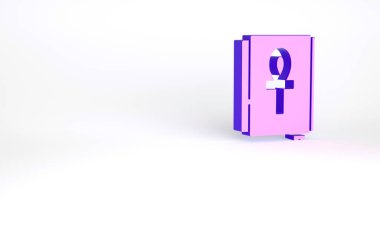 Mor Haç ankh kitap simgesi beyaz arkaplanda izole edildi. Minimalizm kavramı. 3d illüstrasyon 3B canlandırma.