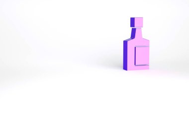 Beyaz arka planda izole edilmiş mor tekila şişesi ikonu. Meksika alkolü. Minimalizm kavramı. 3d illüstrasyon 3B canlandırma.