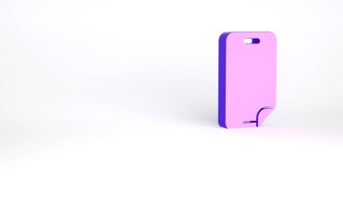 Beyaz arka planda izole edilmiş akıllı telefon simgesi için mor cam ekran koruyucu. Cam için koruyucu film. Cep telefonu için şeffaf yumuşak cam. Minimalizm kavramı. 3d illüstrasyon 3B canlandırma.