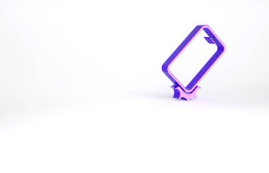 Mor Şok geçirmez cep telefonu simgesi beyaz arkaplanda izole edildi. Minimalizm kavramı. 3d illüstrasyon 3B canlandırma.