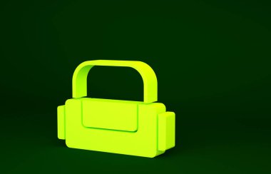 Yeşil arkaplanda sarı spor çanta simgesi izole edildi. Minimalizm kavramı. 3d illüstrasyon 3B canlandırma.