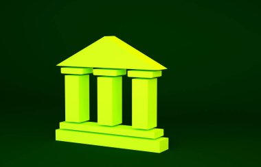 Sarı Müze binası simgesi yeşil arkaplanda izole edildi. Minimalizm kavramı. 3d illüstrasyon 3B canlandırma.