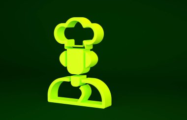 Yeşil arkaplanda sarı aşçı simgesi izole edildi. Şef sembolü. Minimalizm kavramı. 3d illüstrasyon 3B canlandırma.