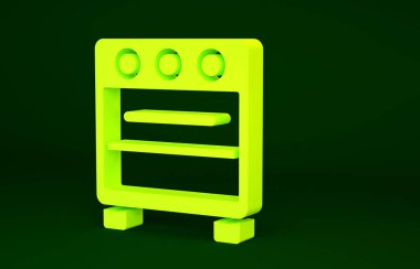 Yeşil arkaplanda sarı fırın simgesi izole edildi. Fırın tabelası. Minimalizm kavramı. 3d illüstrasyon 3B canlandırma.