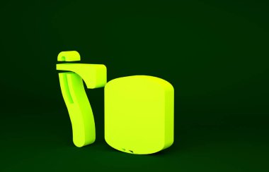 Kol simgesinde sarı tahta balta yeşil arka planda izole edilmiş. Oduncu baltası. Balta tahtaya saplanmış. Odun kesiyorum. Minimalizm kavramı. 3d illüstrasyon 3B canlandırma.