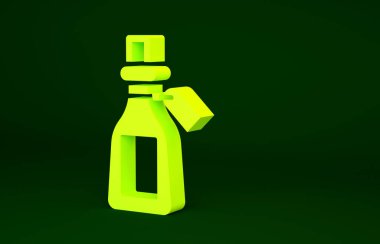 Yeşil arka planda izole edilmiş sarı esans yağ şişesi simgesi. Organik aromaterapi özü. Cilt bakımı serumu cam bırakma paketi. Minimalizm kavramı. 3d illüstrasyon 3B canlandırma.