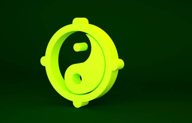 Sarı Yin Yang yeşil arka planda izole edilmiş uyum ve denge sembolü. Minimalizm kavramı. 3d illüstrasyon 3B canlandırma.