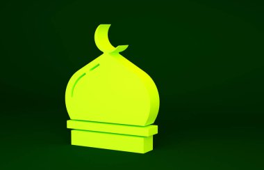 Sarı Müslüman Cami simgesi yeşil arka planda izole edildi. Minimalizm kavramı. 3d illüstrasyon 3B canlandırma.