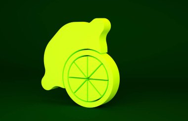 Yeşil arkaplanda sarı limon simgesi izole edildi. Minimalizm kavramı. 3d illüstrasyon 3B canlandırma.