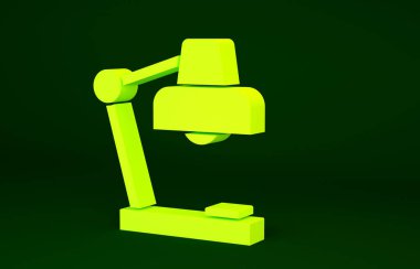 Yeşil arkaplanda sarı masa lambası simgesi izole edildi. Masa lambası. Minimalizm kavramı. 3d illüstrasyon 3B canlandırma.