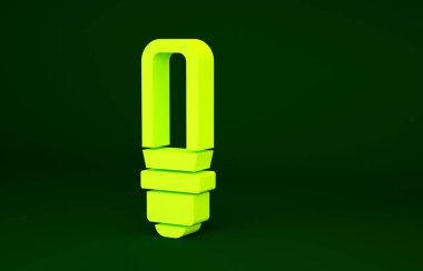 Yeşil arkaplanda sarı LED ampul simgesi izole edildi. Ekonomik LED ışıklı ampul. Enerji lambasını sakla. Minimalizm kavramı. 3d illüstrasyon 3B canlandırma.