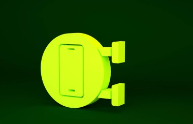 Sarı Telefon Servis ikonu yeşil arkaplanda izole edildi. Ayarlama, servis, ayar, bakım, onarım, onarım. Minimalizm kavramı. 3d illüstrasyon 3B canlandırma.