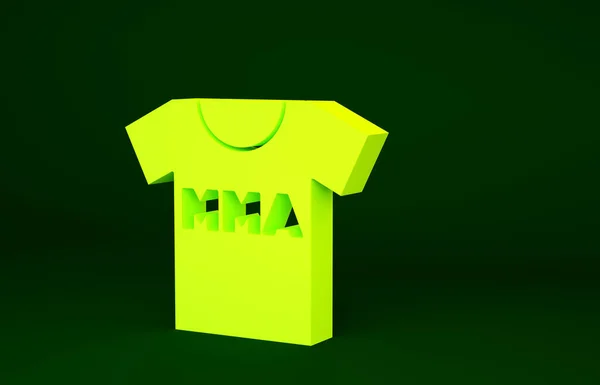Yellow T-shirt with fight club MMA icon isolated on green background. Mixed martial arts. Minimalism concept. 3d illustration 3D render.