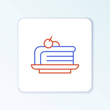 Beyaz arkaplanda izole edilmiş bir pasta simgesi parçası. Doğum günün kutlu olsun. Renkli taslak konsepti. Vektör