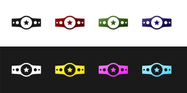 Siyah ve beyaz arkaplanda boks kemeri simgesini ayır. Kemer boks şampiyonası dövüş ödülünü kazandı. Vektör