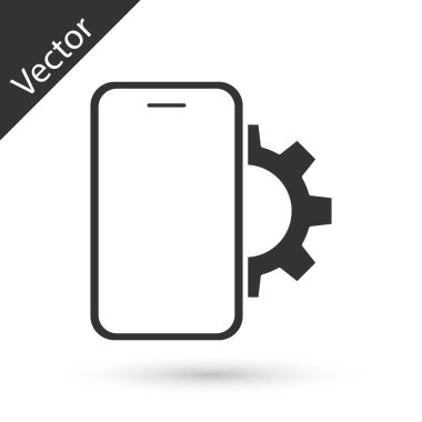 Gri Telefon Servis ikonu beyaz arkaplanda izole edildi. Ayarlama, servis, ayar, bakım, onarım, onarım. Vektör