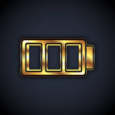 Altın Batarya şarj seviyesi göstergesi simgesi siyah arkaplanda izole edildi. Vektör