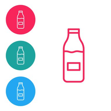 Kırmızı çizgi, beyaz arka planda izole edilmiş sütlü cam şişe. Simgeleri daire düğmelerine ayır. Vektör