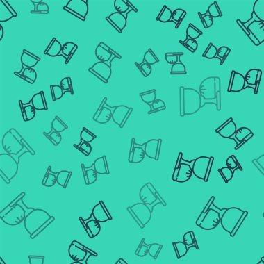 Siyah çizgi Kutsal Kase ya da Kadeh ikonu yeşil arka planda izole edilmiş kusursuz desen. Hıristiyan kadehi. Hıristiyanlık ikonu. Vektör