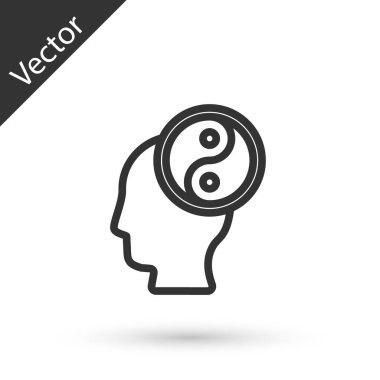 Beyaz arka planda izole edilmiş gri çizgi Yin Yang ahenk ve denge simgesi. Vektör