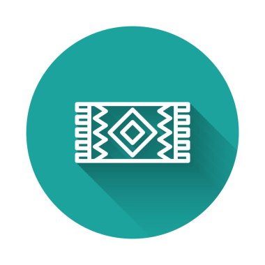 Beyaz çizgi Meksika halısı ikonu uzun gölge arkaplan izole. Yeşil daire düğmesi. Vektör