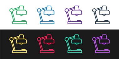 Masa lambası simgesini siyah ve beyaz arkaplanda izole et. Masa lambası. Vektör