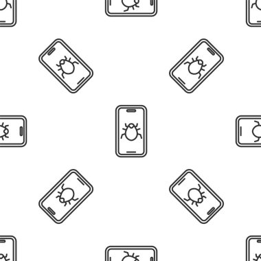 Mobil simgedeki gri çizgi sistem hatası beyaz arkaplanda izole edilmiş kusursuz desen. Kod hatası konsepti. Sistemde hata var. Böcek araması. Vektör