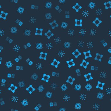 İşlemci maden çiftliği, blok zinciri teknolojisi, dağıtım ve akıllı sözleşmeyi kusursuz şablon üzerine ayarla. Vektör.