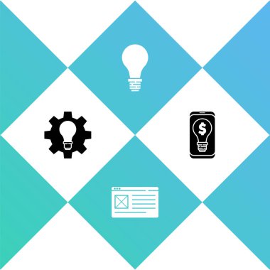 Ampul ve teçhizat ayarla, Tarayıcı penceresi, fikir ve dolar simgesi konseptiyle. Vektör.