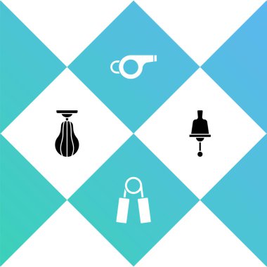 Kum torbası, spor açıcı, ıslık ve zil simgesi. Vektör