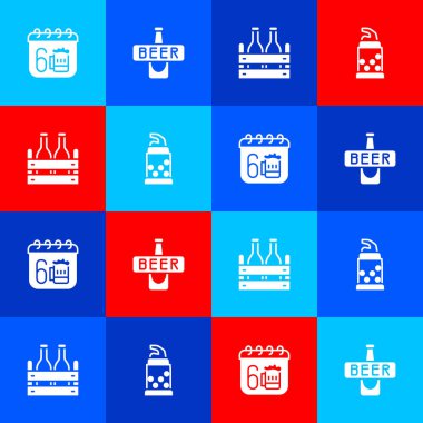 Aziz Patrick Günü takvimi, bira şişesi, bir paket bira şişesi ve şişe açacağı ikonu. Vektör