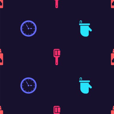 Sauna eldivenleri, saat, fırça ve sprey kutusunu kusursuz desenli saç spreyi için ayarla. Vektör