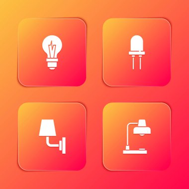 Ampul, diyot, duvar lambası ya da lamba ve masa simgesini ayarla. Vektör