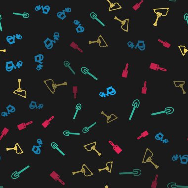 Su kovası, bahçe küreği, yeri ve çatalı pürüzsüz bir şekilde temizleyin. Vektör.