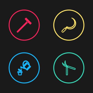 Çizgi Sulama kutusu, bahçe yapımı el yapımı makas, Orak ve tırmık simgesi. Vektör.