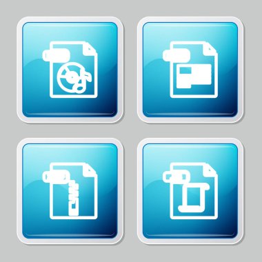 Satır MP3 dosya belgesi, PDF, ZIP ve JS simgesini ayarla. Vektör.