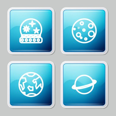 Sihirli top, Ay, Dünya gezegeni ve Satürn ikonu. Vektör.