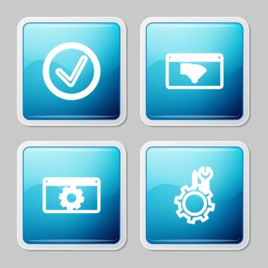 Satır Denetimi işaretini daire içine al, İnternet bağlantısı yok, Ayarlama ve Anahtarla ve Tornavida dişli simgesi. Vektör.