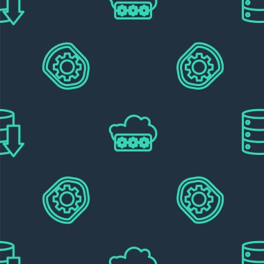 Satır Parola korumasını ayarla, ayarlı kalkanı ve sunucu, veri, web sunucusunu kusursuz desen üzerine ayarla. Vektör.