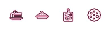 Sıra halinde pasta, kesim tahtası, ev yapımı turta ve kurabiye ya da bisküvi ikonu. Vektör