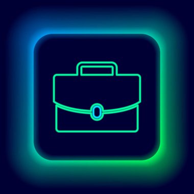 Parlayan neon hattı evrak çantası simgesi siyah arkaplanda izole edildi. İş ilanı. İş portföyü. Renkli taslak konsepti. Vektör