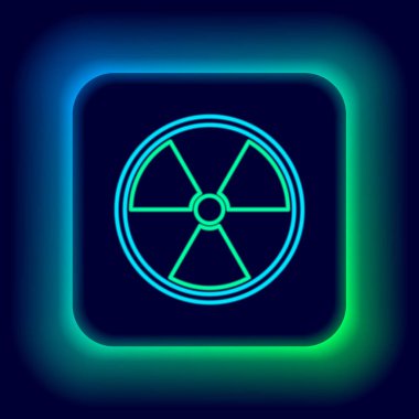 Parlayan neon hattı Radyoaktif simge siyah arkaplanda izole edildi. Radyoaktif zehirli sembol. Radyasyon tehlikesi işareti. Renkli taslak konsepti. Vektör