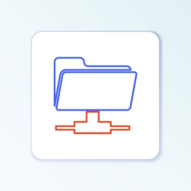 Beyaz arkaplanda FTP satır dizin simgesi izole edildi. Yazılım güncellemesi, transfer protokolü, yönlendirici, takım çalışması aracı yönetimi, kopyalama süreci, bilgi. Renkli taslak konsepti. Vektör