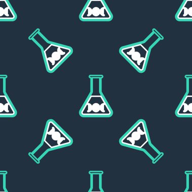 Çizgi DNA araştırması, arama simgesi siyah arkaplanda izole edilmiş kusursuz desen. Genetik mühendisliği, genetik testler, klonlama, babalık testleri. Vektör