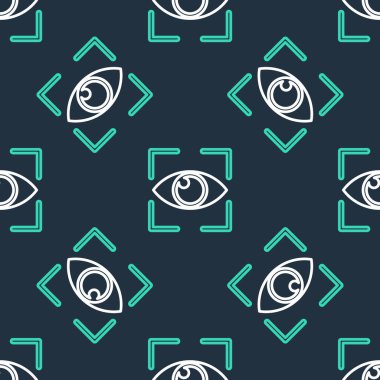 Çizgi göz tarama simgesi siyah arkaplanda izole edilmiş. Göz taraması yapılıyor. Güvenlik kontrol sembolü. Siber göz işareti. Vektör